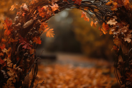 Beautiful blurred autumn background. Colorful foliage in the park.の素材