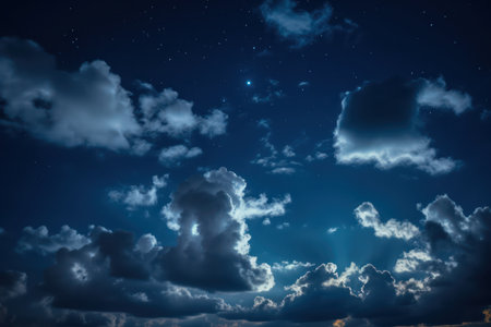 Beautiful starry night sky. Evening panorama in blue tonesの素材