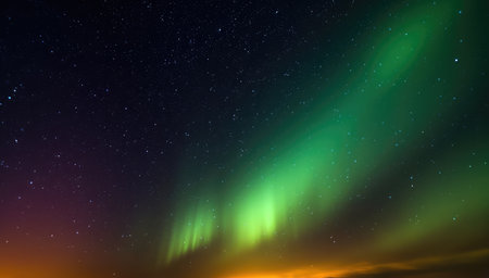 Panorama of Aurora borealis, Northern lights with starry in the night skyの素材