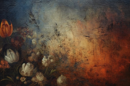 Romantic vintage flower oil painted texture backgroundの素材
