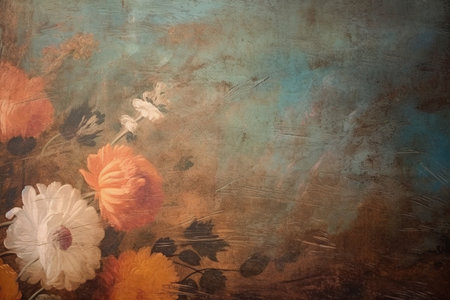 Romantic vintage flower oil painted texture backgroundの素材