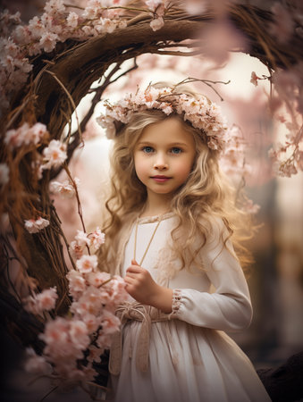 Little Girl in Spring Blossom Wonderlandの素材