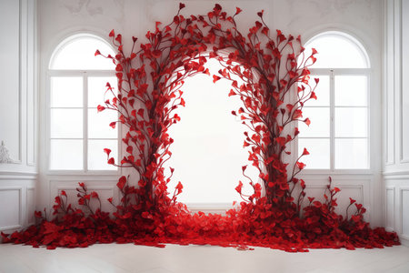 Romantic Red Floral Archway in white roomの素材