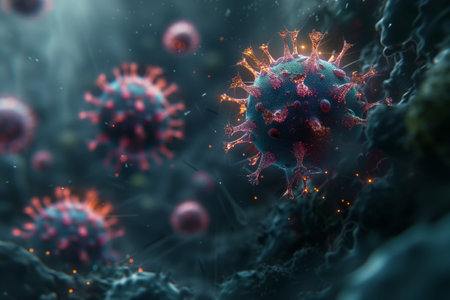 Illustration of Viruses Interacting with Human Cellsの素材