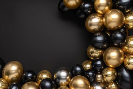 Glamorous Black and Gold Balloons with Confettiの素材