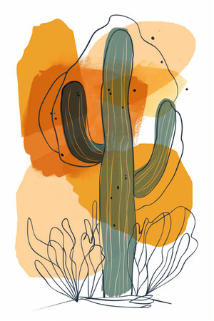 Abstract Cactus Illustration with Warm Tonesの素材