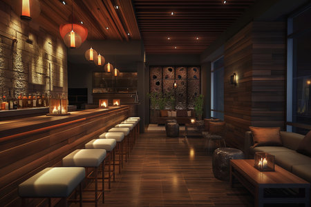 Elegant Modern Bar Interior with Warm Lightingの素材