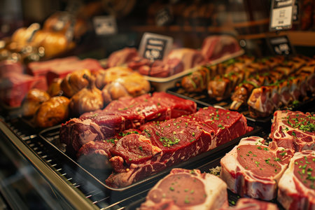 Gourmet Meat Selection at High-End Deli Counterの素材