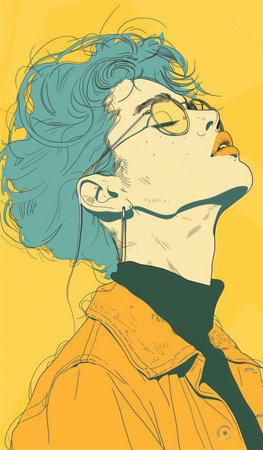 Retro Fashion Woman with Blue Sunglasses Illustrationの素材