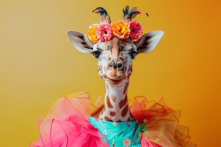 Giraffe with Floral Headdress and Pink Tutuの素材