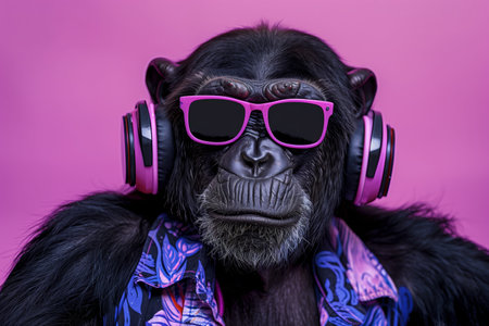 Chimpanzee with Headphones in Pink Vibesの素材