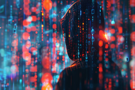 Cybersecurity Concept with Digital Human Silhouetteの素材