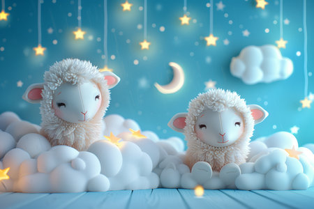 Sleeping Lamb on Clouds Under Starry Nightvの素材