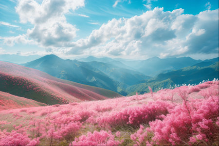 Lavender Bloom in Sunlit Valleyの素材