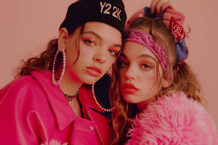 Trendy Y2K-inspired teenage fashion modelsの素材