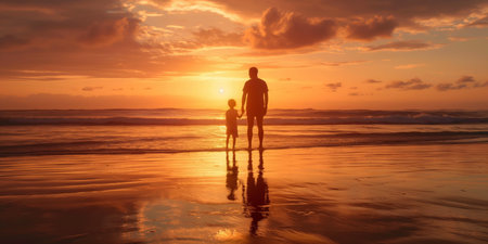 Silhouette of a family at duskの素材
