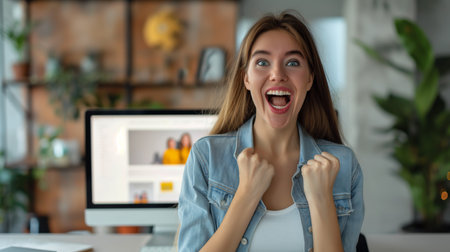 Joyful woman with a winning expressionの素材