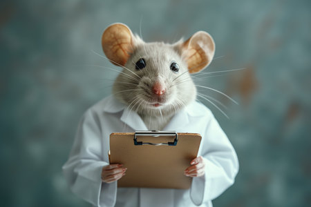 Lab mouse with clipboard posing as doctorの素材