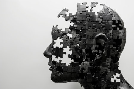Black and white puzzle head profile viewの素材