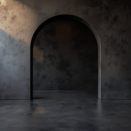 Dark elegant archway in a concrete roomの素材