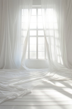 Ethereal white curtains back-lit by sunlightの素材