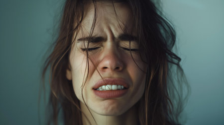 Distressed woman in emotional pain close-upの素材