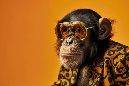 Chimpanzee Posing in Orange Paisley Shirtの素材