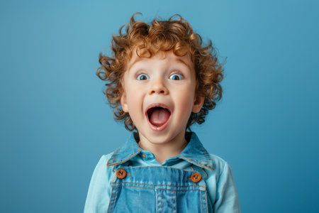 Curly-haired young boy with wide eyesの素材