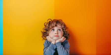 Boy split by color contrast backgroundの素材