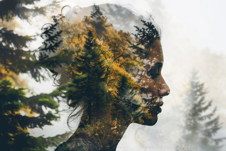 Autumn Colors Double Exposed with Womans Profileの素材