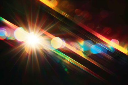 Abstract blurred colorful lens flare bokeh on blackの素材