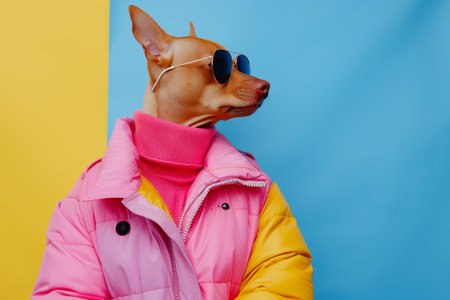 Fashionable Dog in Pink and Yellow Jacketの素材