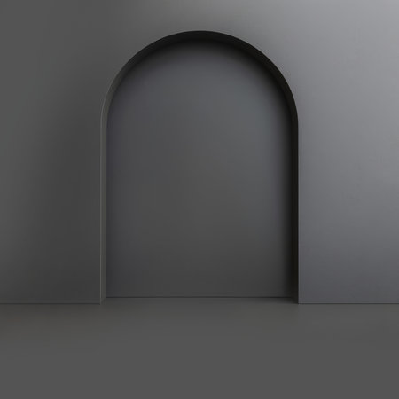 Dark arched doorway in a minimalistic roomの素材
