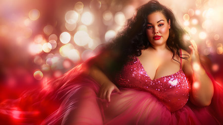 Elegant woman in pink evening gownの素材