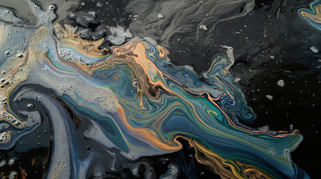 Swirling oil patterns on water surfaceの素材