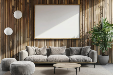 Elegant wooden interior with comfy sofa setの写真素材