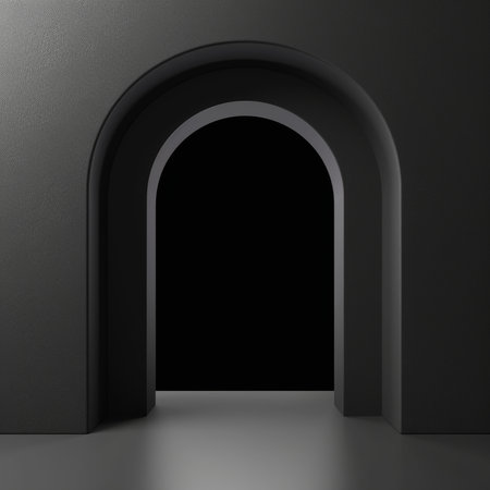 Mysterious black archway in a dark environmentの素材