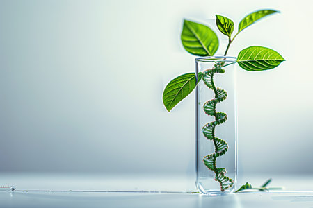 Laboratory experiment showcasing a plant in a test tube with a spiral designの素材