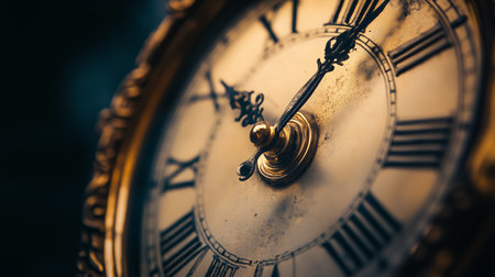 Antique clock with intricate details and Roman numerals showcasing the passage of timeの素材