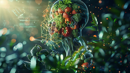 Innovative fusion of technology and nature creates a futuristic human formの素材