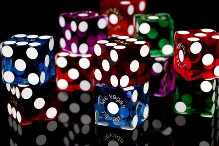 Colorful Las Vegas Gaming Dice on a Black Background