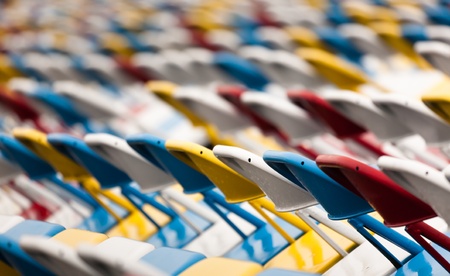 Colorful rows of stadium chairs