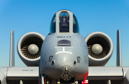 Close up view of the American A-10 Thunderbolt Warthog jet 