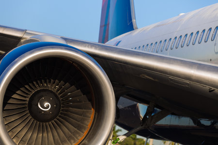 Close up view of a Boeing 757 passenger airliner.