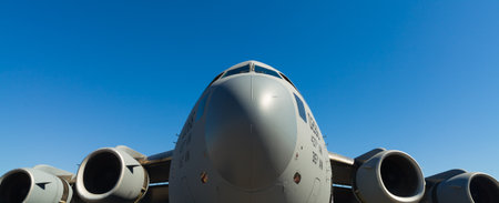 Close up view of the American C-17 Globemaster transport jet airplane.