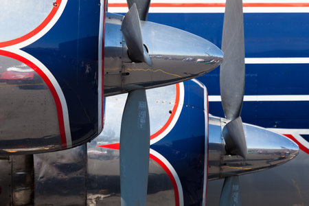 Close up view of a vintage propellar passenger airplane のeditorial素材