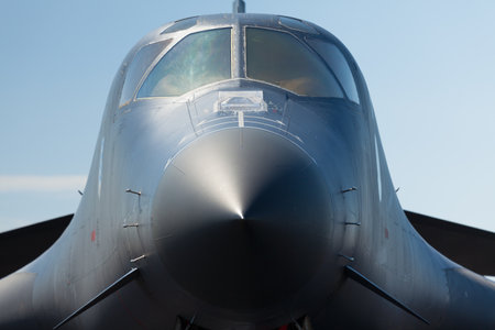 Close up view of the American military B-1 Lancer long range bomber 