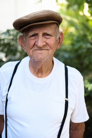 Elderly 80 plus year old man outdoor portrait の写真素材