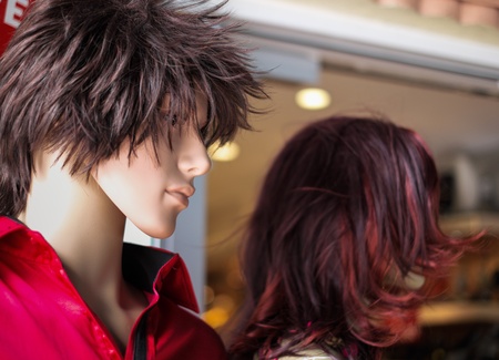 Close up view of male and female mannequins 