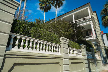 Historic southern style town homes in Charleston, South Carolina.のeditorial素材